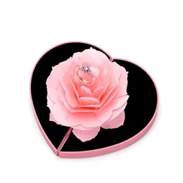 Röda och rosa färger Hjärtformad Rose Ring Box Tom Rose Blomma Förslag Ring Box Smycken Förvaringsbehållare