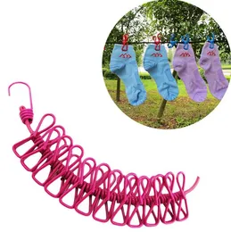 185CM Durable Outdoor Wild Travel Portable Windproof Elastic Clothesline 12PC Clips Hanger Drying rack clothes hanging Rope line SN5191