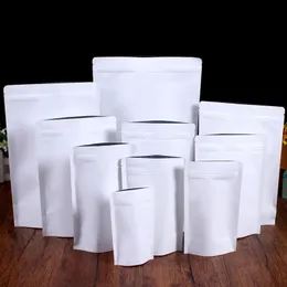 Vit Kraft Pappersväska Aluminiumfolie Sticka upp Pouches Recycrable Sealing Storage Bag för te mellanmål