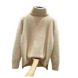 Drar femme automne hiver imitation mink ull lös koreanska kläder turtleneck långärmad pullovers tröja y2k godis färg toppar 210604