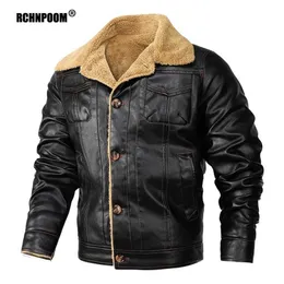 남자 재킷 겨울 바이커 지퍼 가짜 PU 가죽 코트 가을 캐주얼 양털 모피 칼라 오토바이 211126
