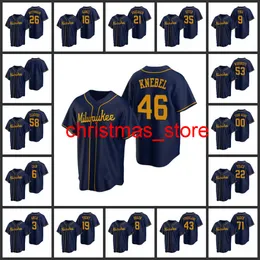 Maglia Uomo Donna Youth #3 Orlando Arcia 19 Robin Yount 22 Christian Yelich 35 Brent Suter Custom Navy