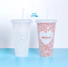 PP temperature change Christmas tumbler fruit tea drinks cold tumblers color plastic straw Color cup SN6182