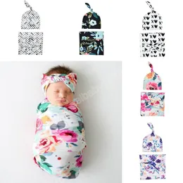 아기 swaddle 담요 활 머리 띠 모자 3 개 침낭 랩 랩 유아 만화 공룡 수면 자루 상어 사진 소품