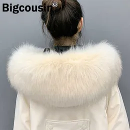 2021 Super Big Luxury Faux Fur Collar for Women Men 22cm Width Fluffy Wraps Multicolor Thicken Warm Ladies Jackets Hood Decor H0923