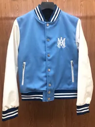 Chaqueta de cuero para hombre, chaquetas clásicas con bordado con letras azules, abrigos de béisbol, ropa de calle elegante, moda 2021