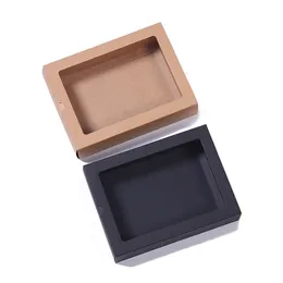 ورق كرافت مربع التعبئة مع نافذة شفافة أسود دساءة درج عرض هدية مربع الزفاف كوكي كعكة مربعات LX4340