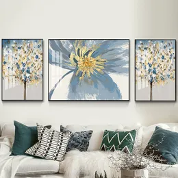 Modern affisch Luxury Style Golden Tree and Flower Art Cuadros Print Wall Decorations Canvas Målning Abstrakt Nordisk heminredning