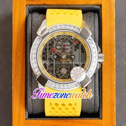 RRF Epic-X EX100.43.LD.OP.ALD4AT Automatic Tourbillon Mens Watch 44mm Steel Case Baguette Square Cut Diamonds Bezel Skeleton Dial Yellow Rubber Timezonewatch A01B (1)