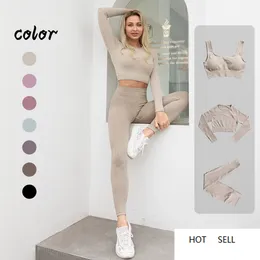 Set da yoga da donna reggiseno sportivo top corto leggings a maniche lunghe abbigliamento da palestra pantaloni a vita alta femminili