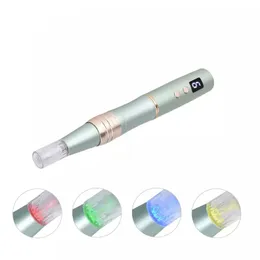 6 nivåer Skönhet Microneedle Roller Trådlös 4 Färg LED Light Therapy Electric Microneedeling Pen Skin Care Tools