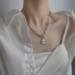Hänge halsband pärlor kvinna hjärta halsband kvinnliga kedjeälskare smycken bröllop silver färg trendig kpop party metall halskette