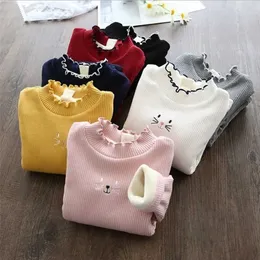 Fashion Girls Sweater Winter Children Clothes Cartoon Kids Tops Warm Velvet Thick Outerwear 211104