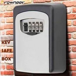 Key Safe Box Robust Aluminium Legeringslås Väggmonterad Säker lagring Väderbeständig 4-siffriga kombination Rotera Ringer 210922