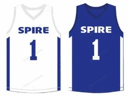 Custom Lamelo Ball # 1 Spire كرة السلة جيرسي الرجال مخيط أبيض أزرق الحجم S-4XL أي اسم ورقم أعلى جودة