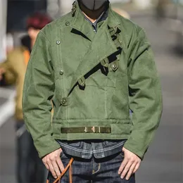 Maden Army Green Retro Jacketが希望の斜めのバックルスウェーデンのオートバイの男性のamekaji綿洗浄水の特大211217