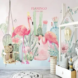 Personalizado Qualquer tamanho Mural Wallpaper 3D Flamingo Cacto de fundo Pintura de parede Sala de estar TV Sofá Quarto Home Decor Wall Papers
