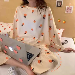 Slpbely pijamas definir lazer desgaste mulheres pijama sleepwear terno noite wear verão desenhos animados algodão de algodão 210830