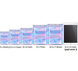 Molte dimensioni olografiche 200 pezzi sacchetti richiudibili antiodore sacchetto di alluminio sacchetto di imballaggio piatto a colori laser per la conservazione degli alimenti per bomboniere