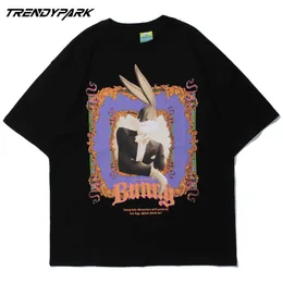 Men's T-shirt Funny Cartoon Mr Rabbit Printed Summer Short Sleeve Hip Hop Oversize Cotton Casual Harajuku Streetwear Top Tshirts 210601