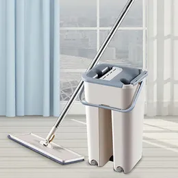 Podłoga MOP z wiadrem 360 obrotowy płaski mopy ręce Free Squeeze MOP Home Kitchen Floor Lazy Mop Household Cleaning Tool 210317