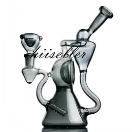 Klien Recycler Dab Rigs Beaker Bongo Hookahs Espiral Percácido Óculos De Fumaça De Fumaça De Oil Queimador De Vidro De Vidro Bongo Bongs Ash Catcher com tigela de 14mm