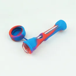 Silicone Glass Smoking Herb Pipe 87MM One Hitter Dugout Pipe Tobacco Cigarette wee Pipe Hand Spoon Pipes for Smoking Accessories Wholesale