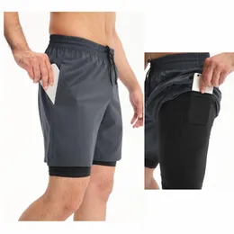 Gym Clothing Sports Running Men Shorts With Pocket Double-deck Quick Dry Fitness Trainning Yoga Short Pants For Jogging Wear