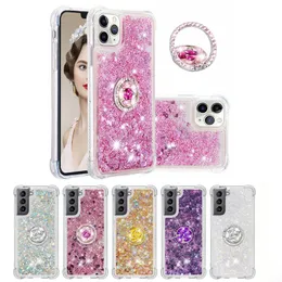 For Samsung S21 Ultra S20 Plus A20 Glitter Ring Case Quicksand TPU Liquid Shockproof Cover iPhone 12 11 pro MAX XR