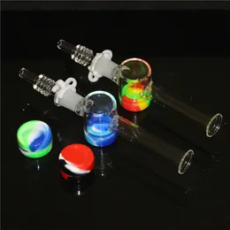 Hookahs 7.5 Inch Glass Nectar Dab Pipes with 10mm 14mm Quartz Tips Keck Clip and 5ml Silicone Container Glass Reclaimer Nectar