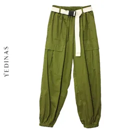 Yedinas Autumn Cargo Pants Women Casual Streetwear Harem With Pocket Candy Color Trousers Female Pant 210527