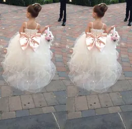 Pageant Dresses For Girls Spaghetti Rhinestone Flower Girl Dresses Big Bow Kids Ball Gowns Wedding Dress Sash Tulle Beading Belt