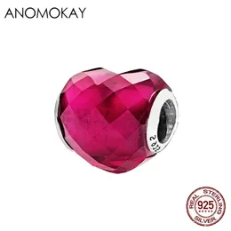 Anomokay 100% Sterling 925 Silver Murano Heart Charm Fit Bransoletka Bransoletka Romantyczny kształt miłości S925 Koraliki dla kobiet DIY biżuteria q0531