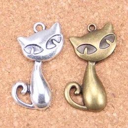 32pcs Antique Silver Plated Bronze Plated cat fox Charms Pendant DIY Necklace Bracelet Bangle Findings 39*32mm