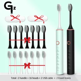 Sonic Electric Toothbrush ipx7 Adult Timer Brush 18 Mode Caricabatterie USB Spazzolini da denti ricaricabili Testine di ricambio Set 220224