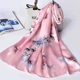 Dam 100% Ren Scarf Wrap 2021 Brand Hangzhou Real Wraps, Sjalar för Kvinnor Foulard Femme Tryckta Naturlig Silk Scarves