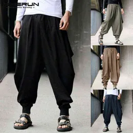 Mens harem byxor breda ben cross-byxor bomull joggare casual streetwear baggy byxor män droppe crotch byxor plus storlek 5xl 2020 g0104