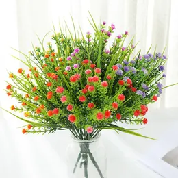 Decorative Flowers & Wreaths 30cm Rose Bouquet Artificial Fake Plants Leaf Grass Home Decore Flower Decoration With Vase Plastic 5 Branches