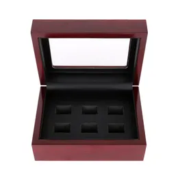 Championship Big Heavy Ring Display Case Wooden Smycken Box Svart Velvet Inside 12 * 16 * 7cm (2-9 Holes)