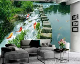 Auspicious Fish Flowing Water 3d Wallpaper 3d Wallpaper Desigs For Living Room in Interior Decorative Silk 3d Mural Wallpaper