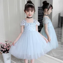 Wysokiej Jakości Dziewczyny Sukienka Lato Z Krótkim Rękawem Little Princess Lace Mesh Haftowane Sukienki francuskie dla 2-10years Kids Prom Gown Q0716