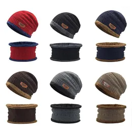 Outdoor-Hüte 2021 Herren-Wintermütze und Schal-Set, warmes Fleece, gestrickt, dicke Strickmütze, Wolle und Plüsch