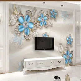 Sfondi di dimensioni personalizzate 3D stile europeo con diamanti gioielli fiori carta da parati pittura murale di alta qualità soggiorno TV sfondo murale