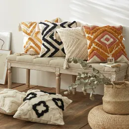 Marrom bege bege handmade bordado bordado tampa borla casa decor descanso capa 45x45cm sofá travesseiro travesseiro sham 210317