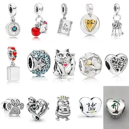 1: 1 Original S925 Sterling Silver Heart-shaped Treble Clef Beckoning Cat Coconut Tree Pendant Charm Female Diy Fashion Jewelry Q0531