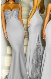 Elegancka Srebrna Szara Długość Podłogowa Druhna Dress Spaghetti Paski Koronki Wiosna Lato Wedding Guest Guest Honor Suknia Custom Made Plus Size