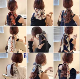 New Ponytail Scarf Elastic Hair Rope Women Hair Bow Ties Scrunchies Flower Print Ribbon Hairbands Girls Elegant headwear