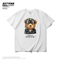 ExtFine 100% Cotton Moto Bear Print Men T-shirts HipHop Cartoon Tee Streetwear Biker T Shirt Male Tshirt Harajuku 210706
