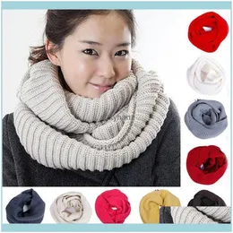 Wraps Hats, & Gloves Fashion Aessories Mticolor Scarves For Women Winter Warm Solid Color 2 Circle Knit Cowl Neck Long Scarf Shawl Drop Deli