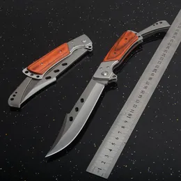 Swallow Tail Tactical Folding Knife 3Cr13Mov Wood Handle Outdoor Camping Hunting Survival Pocket Utility EDC Tools Rescue Knives with nylon Sheath